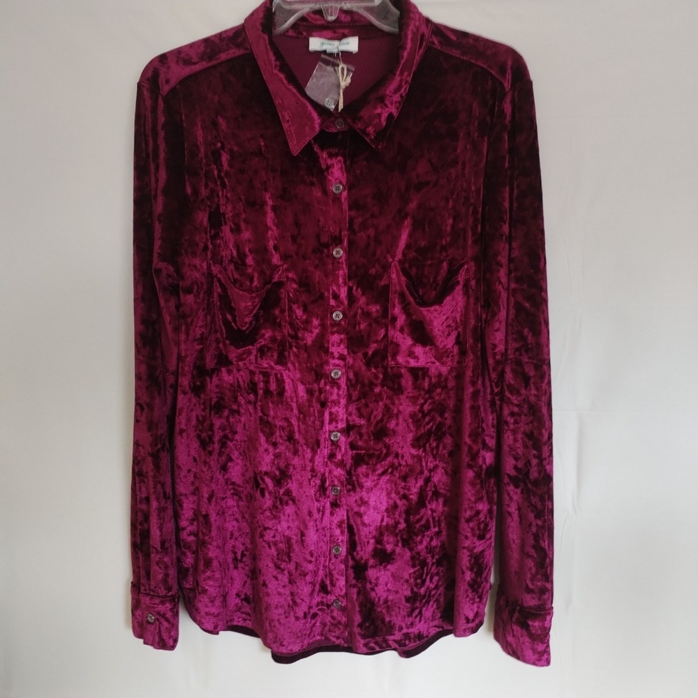 Grace & Lace Medium Crushed Velvet Wine Oversized Button Tunic Boho Cottage New